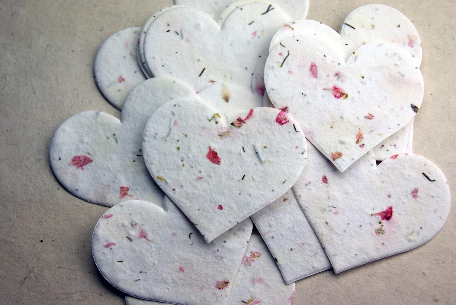 Large Pink Heart Shape Seed and Petal Embedded Handmade Paper Tags #24s