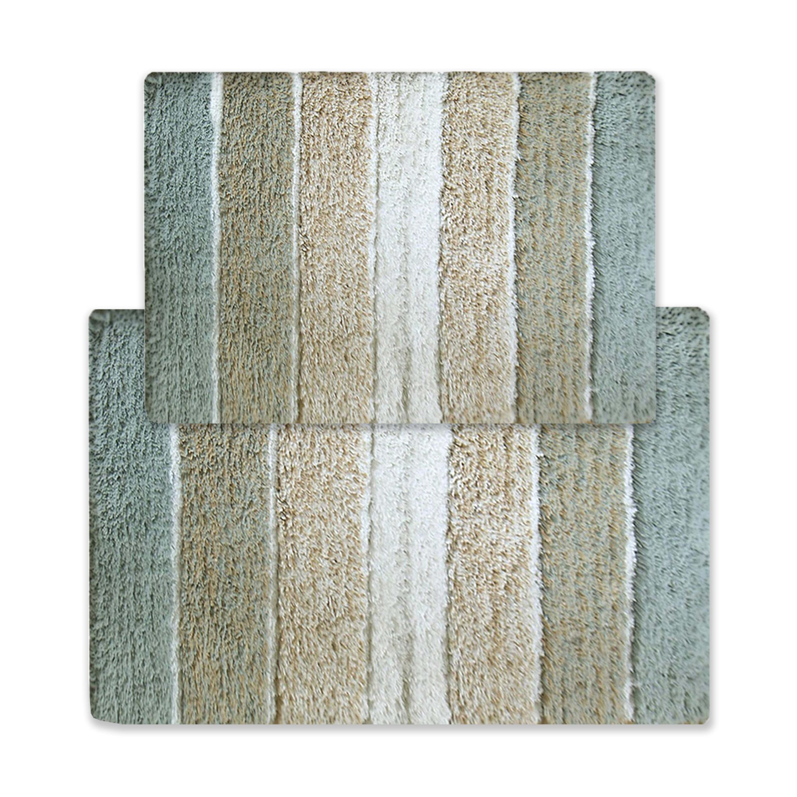 Chardin home Cordural Stripes Bath Mat, Set of 2 Bath Rugs (17 Inches x24 Inches & 21 Inches x34 Inches) | Non Slip Bathroom Rug, Machine Washable, Plush, Highly Absorbent | Bluish Gray- Beige