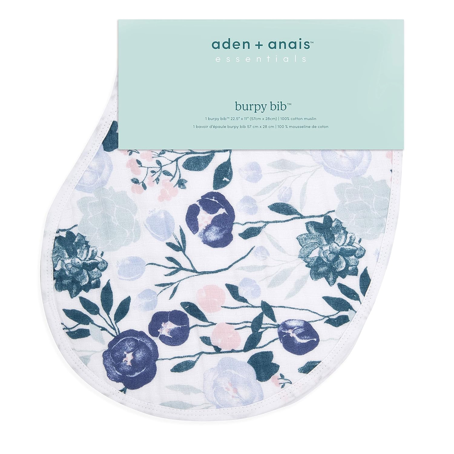 aden + anais Essentials Burpy Bib, 100% Cotton Muslin, Soft Absorbent 4 Layers, Multi-Use Burp Cloth and Bib, 22.5" X 11", Single, Flowers Bloom : Baby