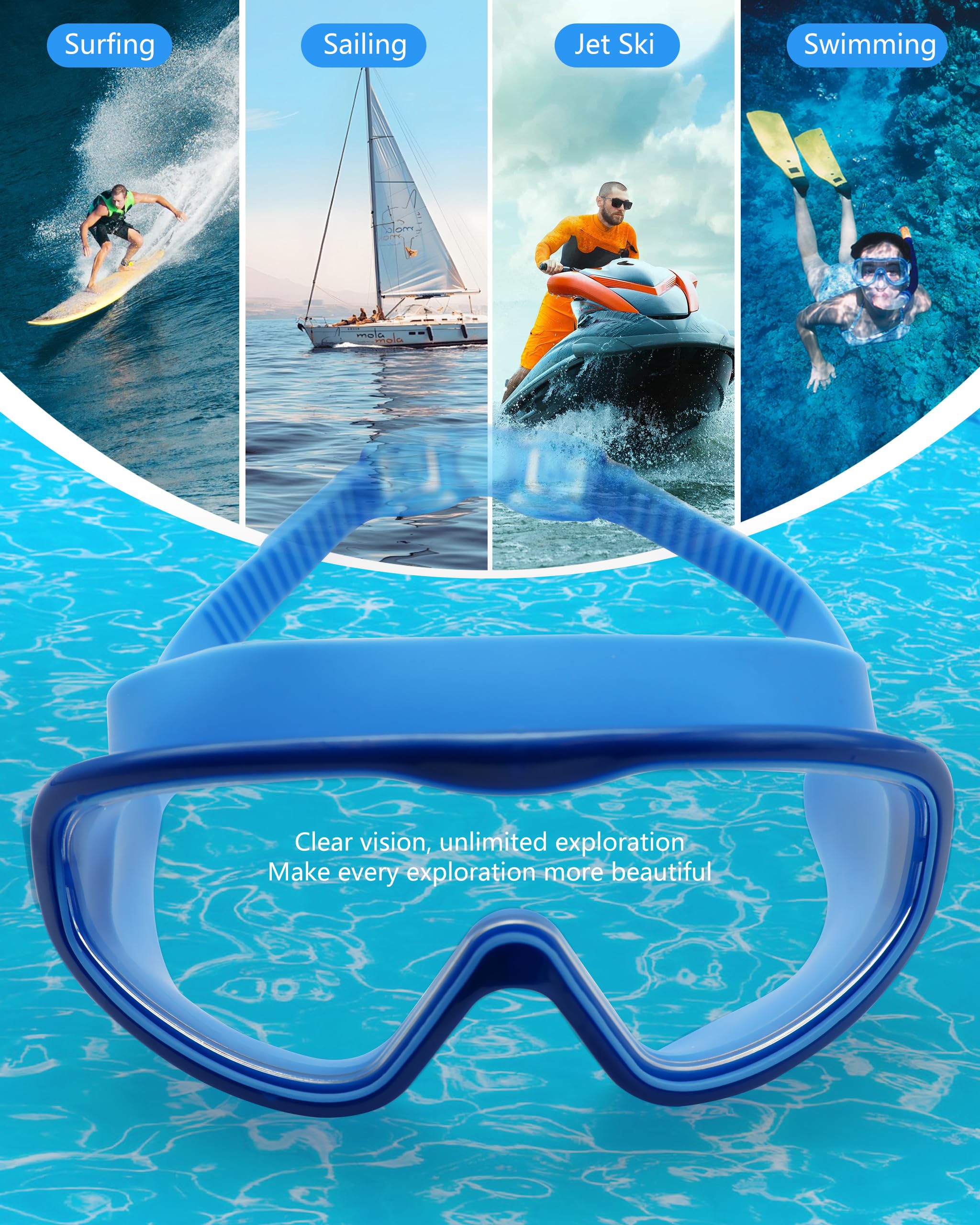 Gafas de natación con revestimiento antivaho, protección UV, paquete de 2 con tapones para los oídos, negro y azul