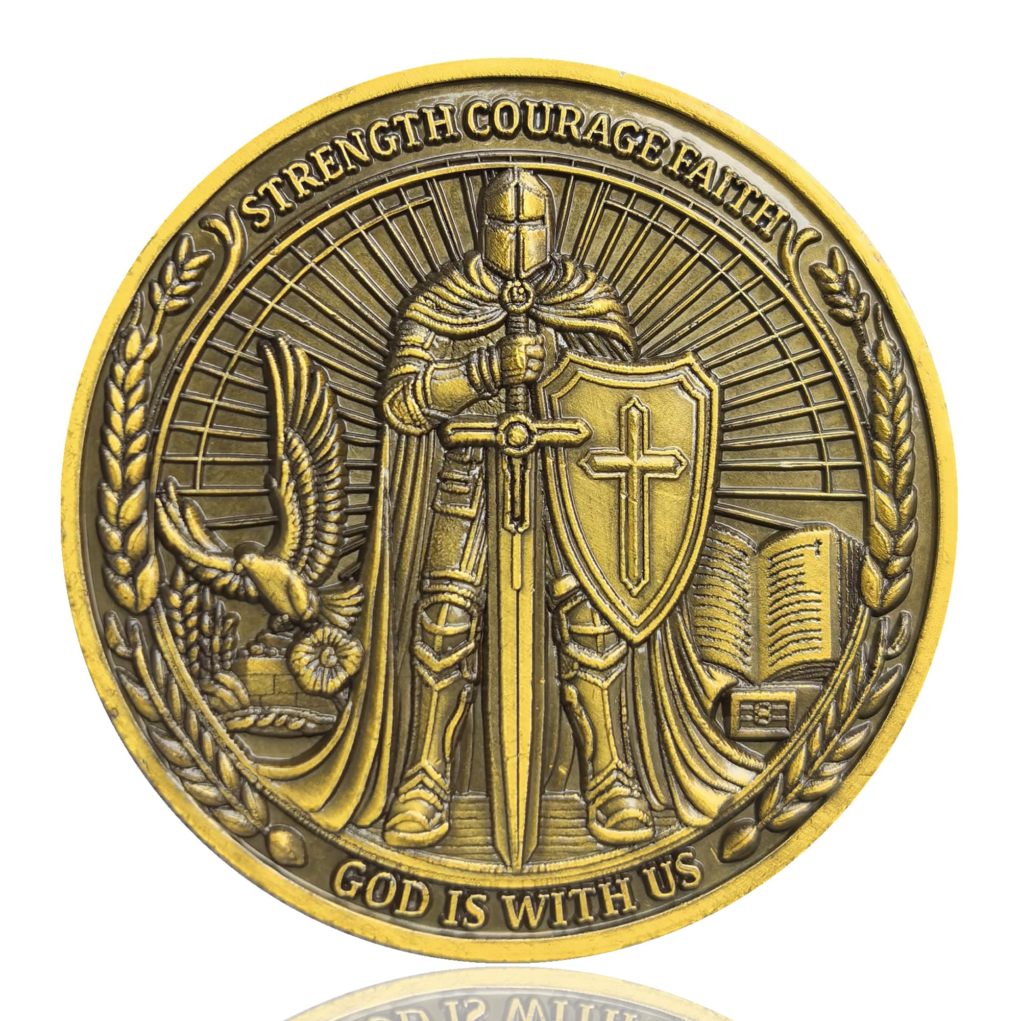 LZWIN Christian Armor of God Challenge Coin - Strength, Courage, Faith with Joshua 1:9 Inscription (Single Coin)