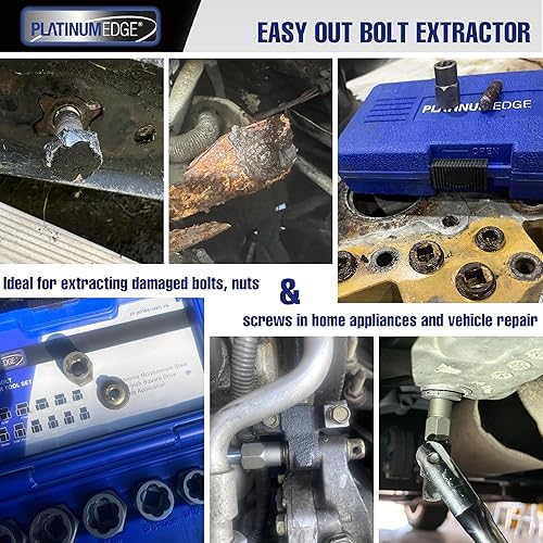 Miniatura 6 de PLATINUMEDGE 13 Pieces Impact Bolt & Nut Remover Set, Stripped Bolt Extractor Set, Cr-Mo Extraction Tool Set with Solid Storage Case, Easy Out