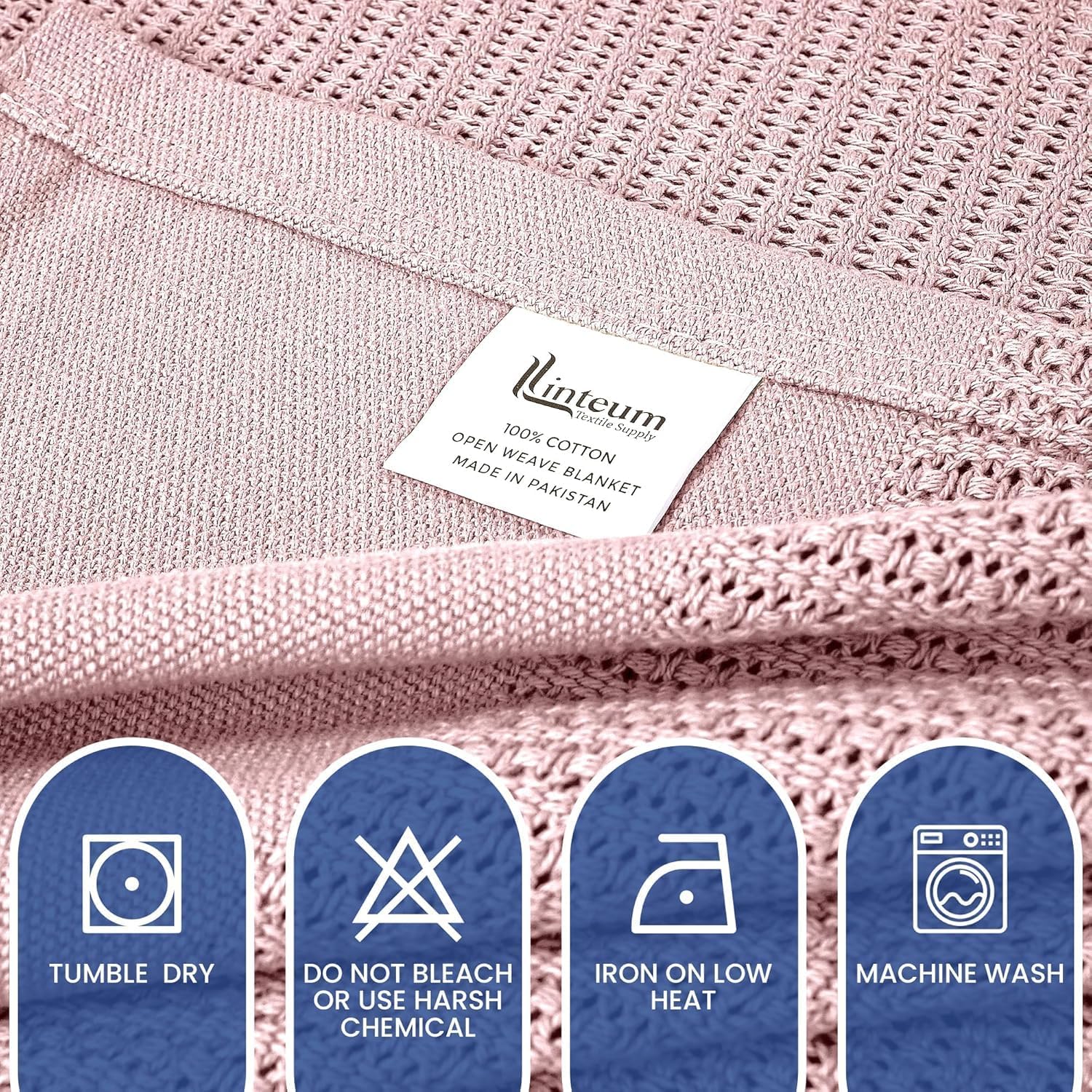 Linteum Textile Supply Leno Weave Rose Blanket, Queen 100% Cotton, Lightweight, Warm, Fluffy, Premium and Durable Soft & Cozy Bed Blanket for Home, Couch, Sofa & Dorm, All Season Throw [90x90]