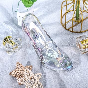 Cinderella Glass Slipper - Colorful Crystal Glass Shoe, Ideal for Cinderella Party, Girls Birthday Gift, Wedding Centerpiece, Princess Bedroom Decor, Cake Top Decor