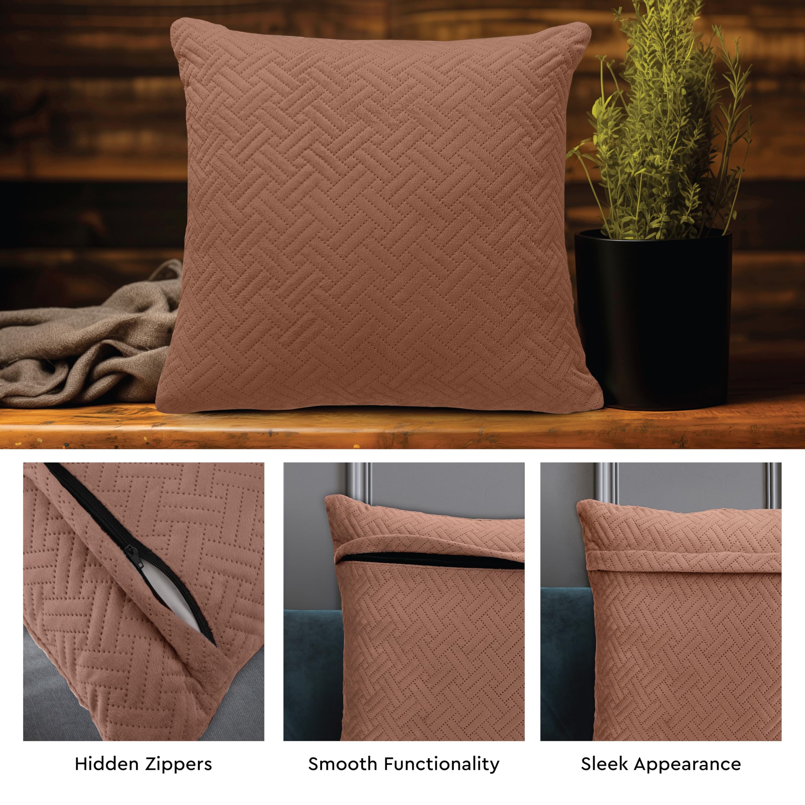 Encasa XO Cushion Covers 40x40 cm Set of 2, Bronze, 40 x 40 cm (Pack of 2) - Image 2
