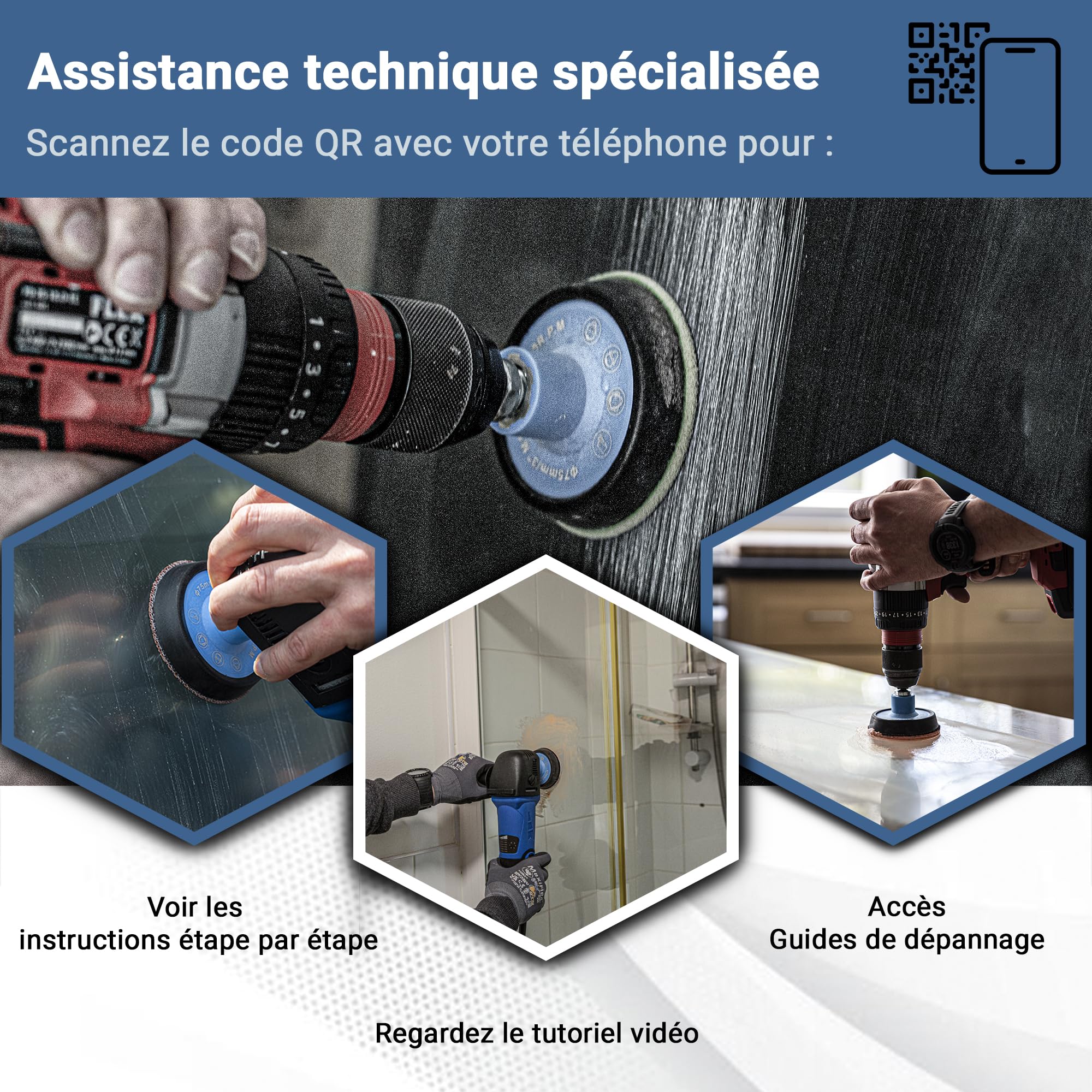 GLASS POLISH DIY Kit réparation rayures verre 75 mm – Polissage efficace avec perceuse ou polisseuse, corrige rayures profondes, élimine défauts surface, restaure clarté et brillance d’origine