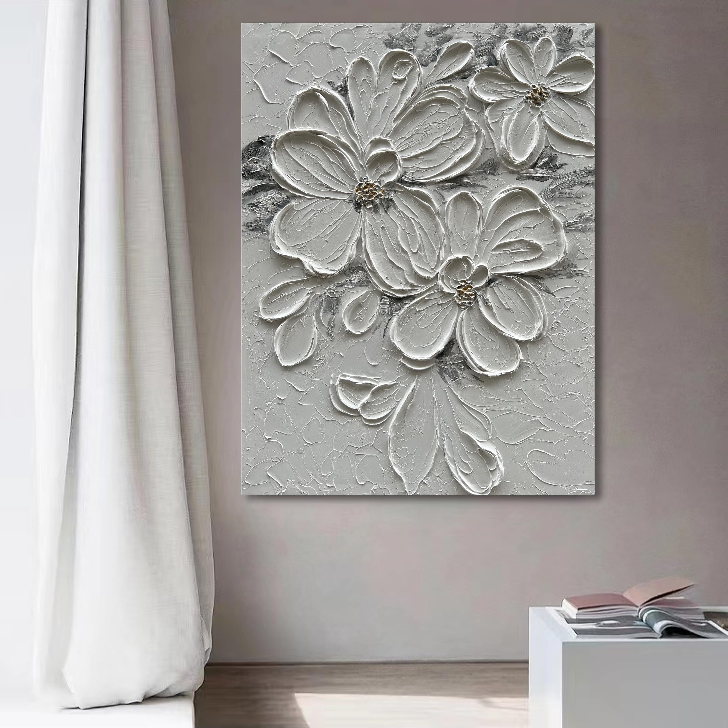 3Dテクスチャーアート 60×120cm 油絵風 ホワイト Amazon.co.jp: Diathou Art 手塗り ホワイト フラワー テクスチャ
