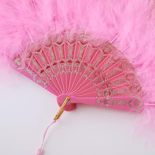 Miniatura 3 de BABEYOND Abanico de plumas Marabou estilo años 20, estilo vintage, plegable, ventilador de mano para baile de disfraces (rosa)