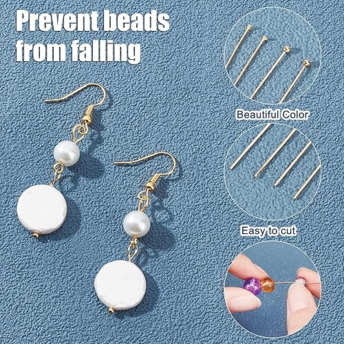 Miniatura 4 de PH PandaHall 160 pines de joyería de acero inoxidable 304, 8 estilos chapados en oro de 18 quilates, pasadores de cabeza plana de 2030401.969 in