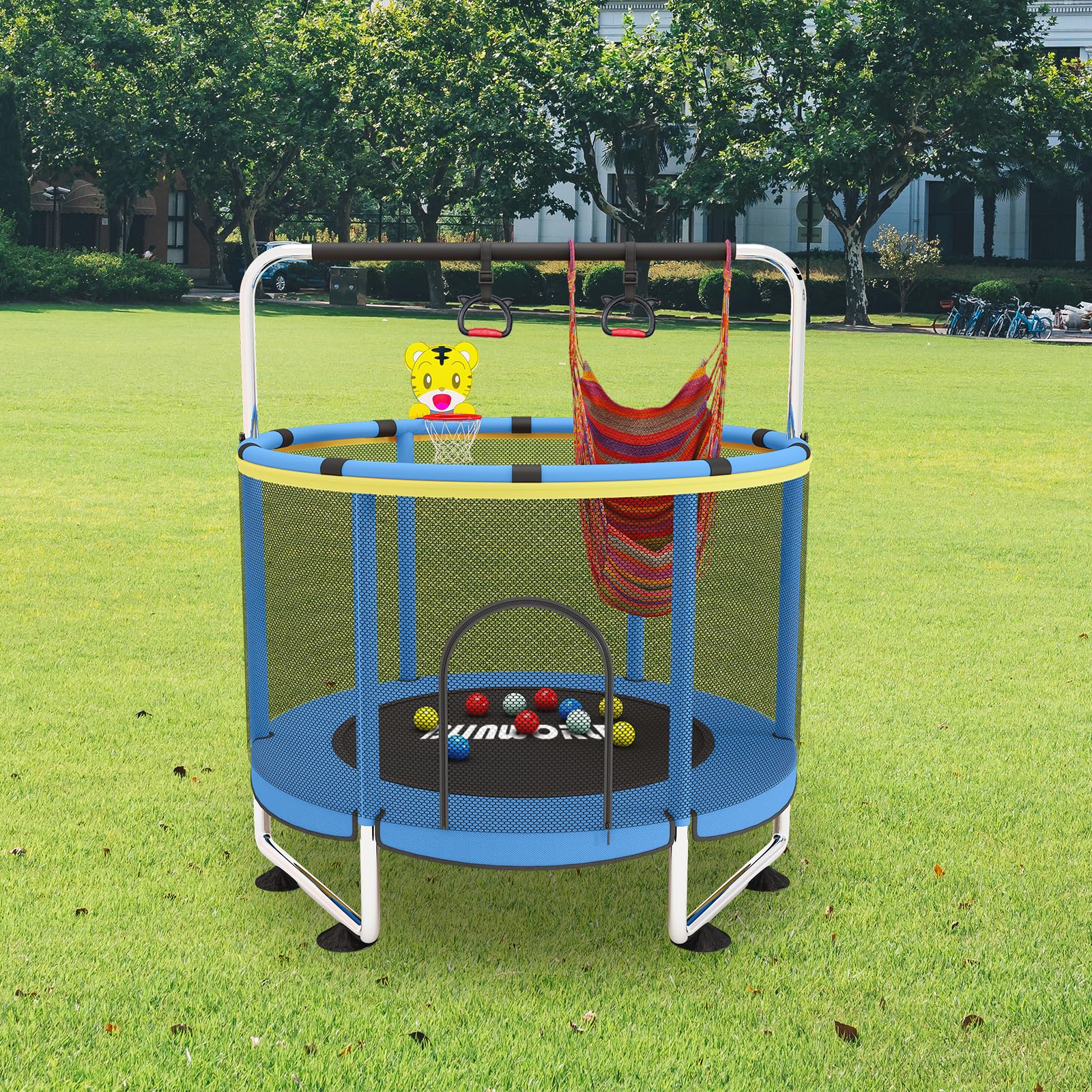 Trampoline pour Enfants, Trampoline réglable pour bébé avec Panier de Basket-Ball, Trampoline intérieur et extérieur de 200 kg avec enclos