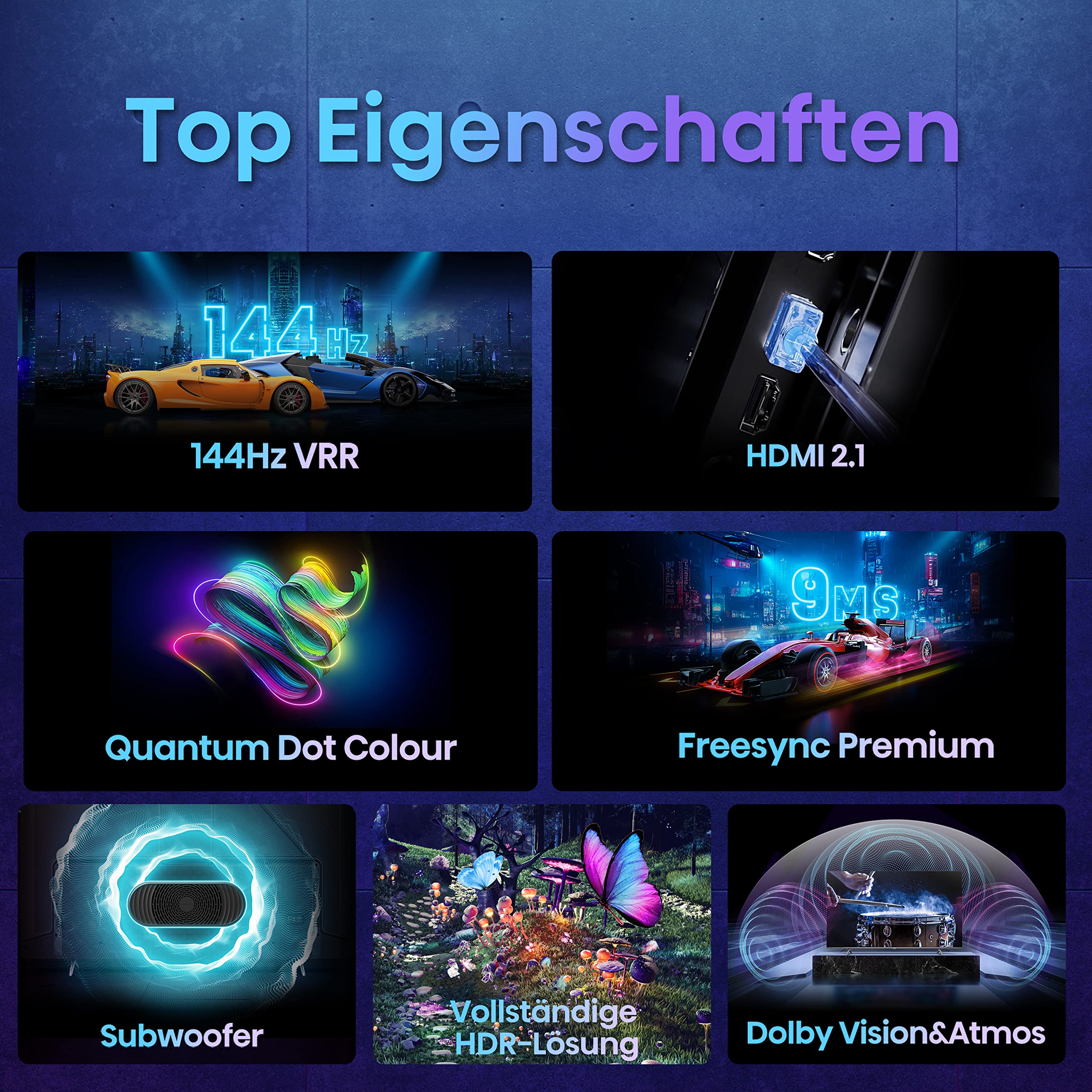 Hisense 65E7KQ PRO 164cm (65 Zoll) Fernseher, 4K UHD, QLED, Smart TV, HDR, Dolby Vision IQ, 144Hz (VRR), HDMI 2.1, Game Mode PRO, Triple Tuner, Alexa Built-In, Dolby Atmos, Dunkelgrau [2023]