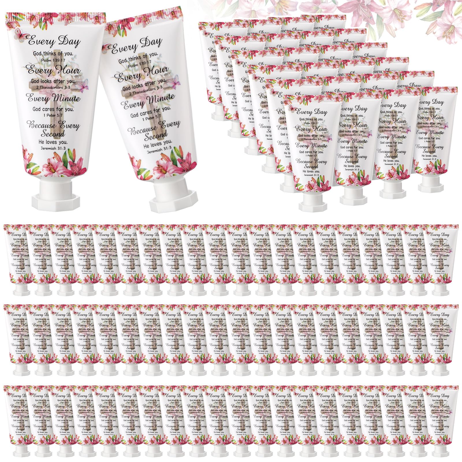 Heigble 50 Pack Christian Hand Lotion Bulk Gifts for Women Mother's Day Gifts Bible Mini Travel Hand Lotion for Women Church Appreciation(Fresh)