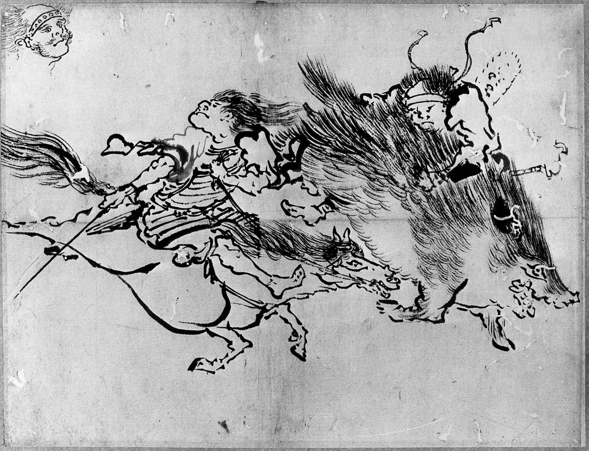 Cuadro Katsushika Hokusai The Beast enmarcado en marrón