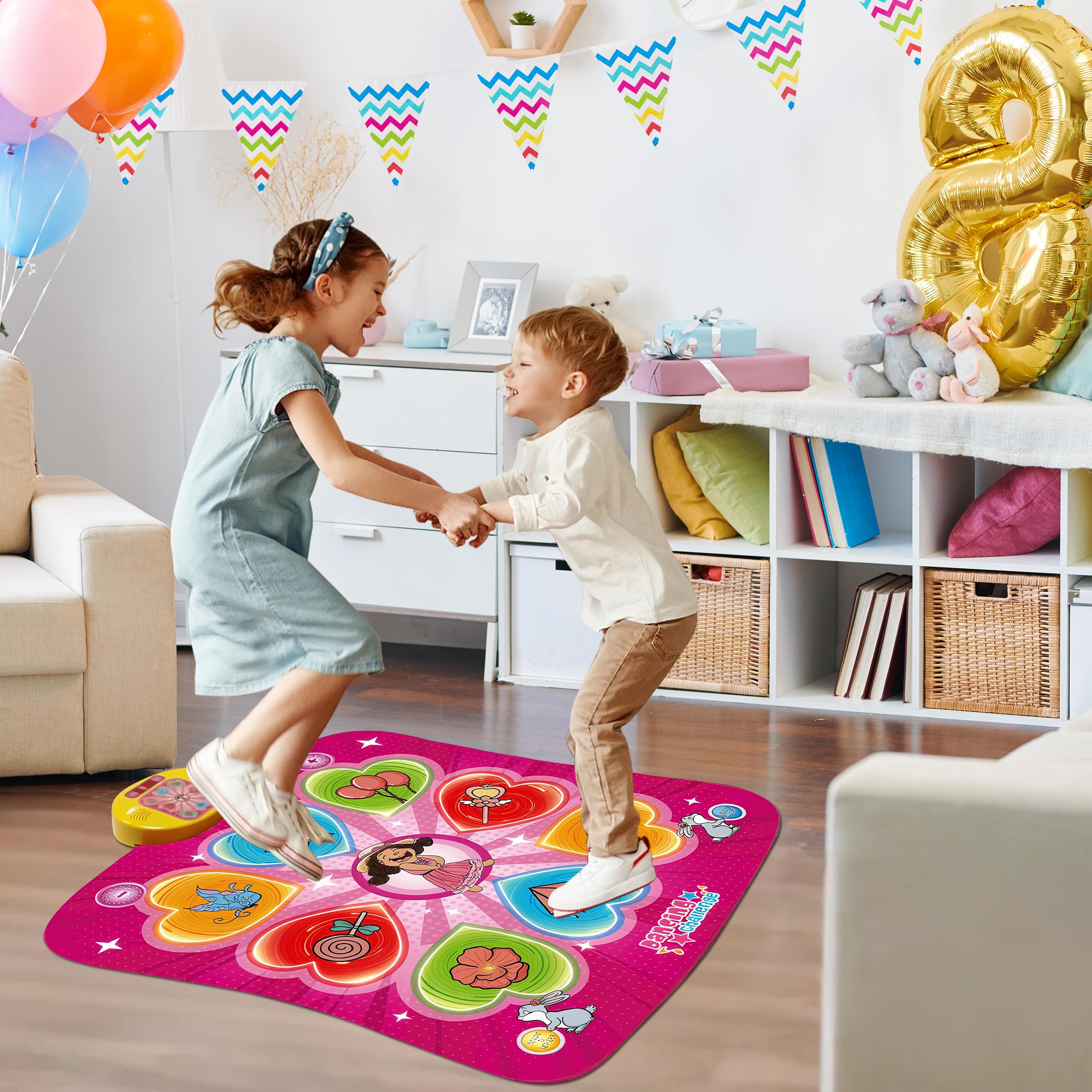 Tapete de baile para niños y niñas de más de 3 años, tapete de juego de baile de regalo para niños, almohadilla de baile con luz LED, volumen ajustable, música integrada, 3 niveles de desafío 5