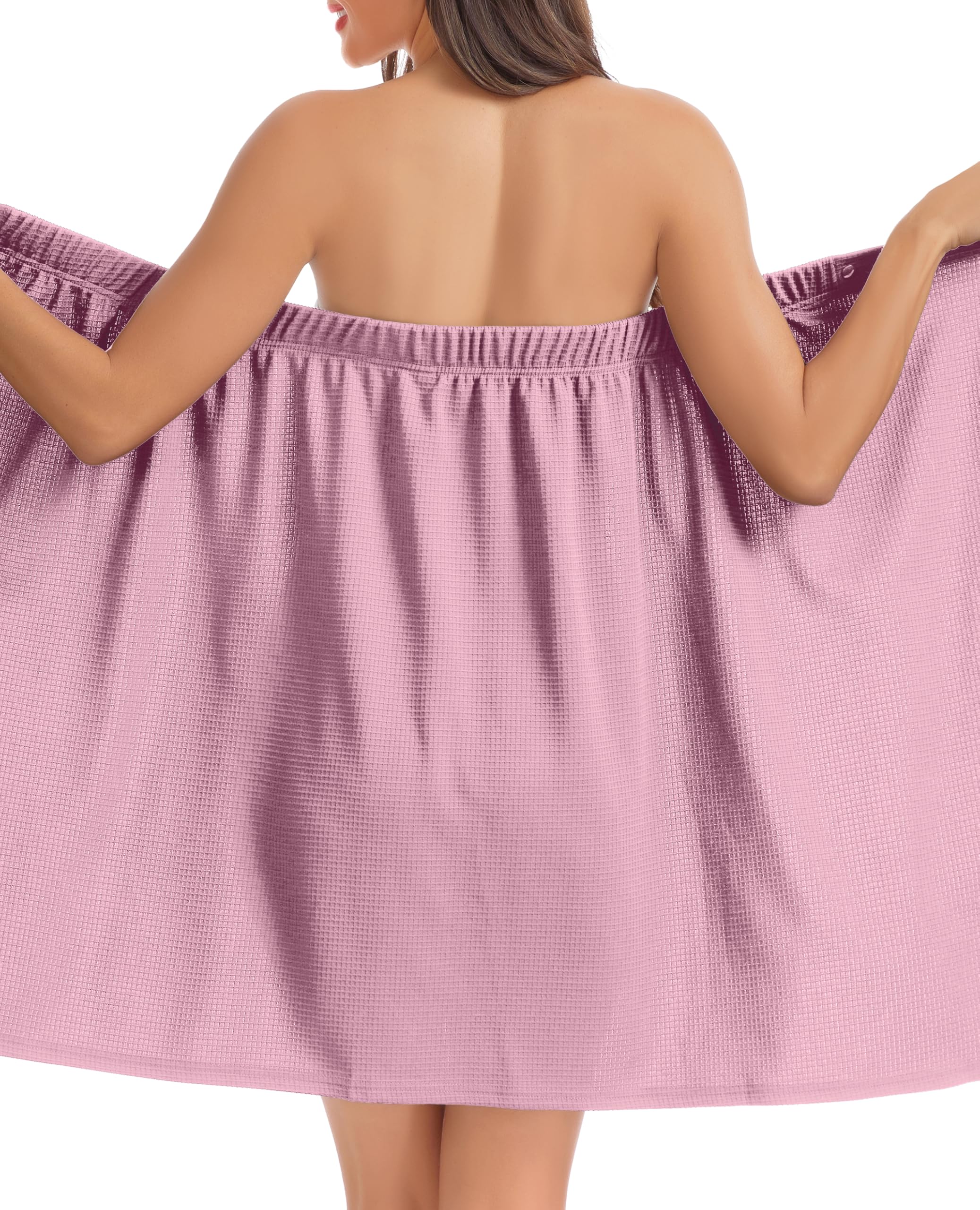 Lovasy Accappatoio da Bagno Donna Cotone Morbido Asciugamano Avvolgente a Nido d'Ape Accappatoio Spa con Bottoni Regolabili per Doccia e Bagno Leggero Kilt da Sauna