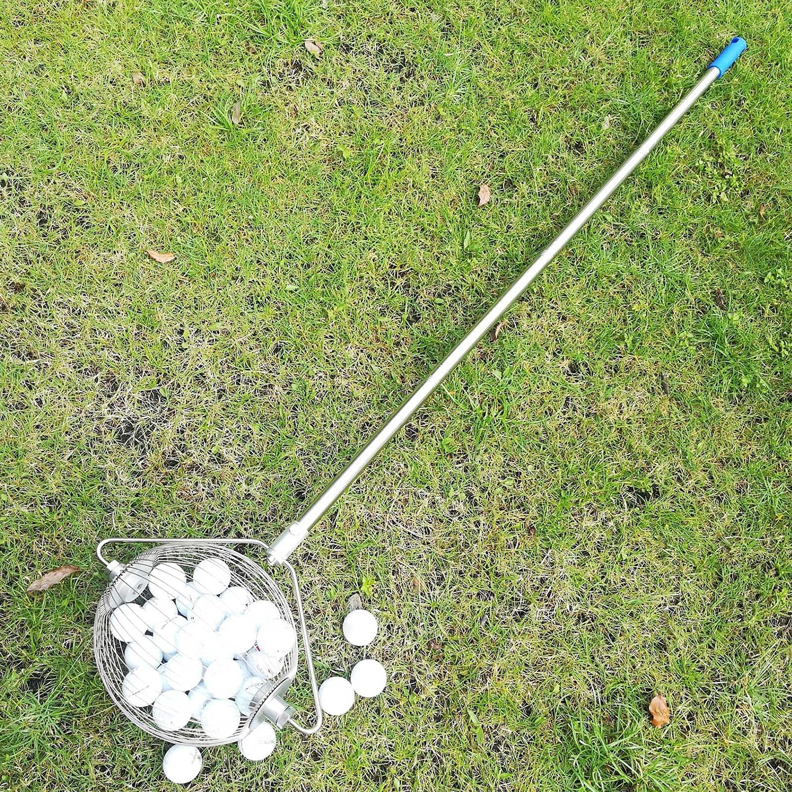 Raccoglitore per frutta in acciaio inox, 145 cm, con manico telescopico, ideale anche come pinza per palline da golf, palline da tennis