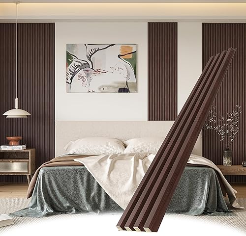 WPC - Paneles de pared de listones, paquete de 8 listones de madera para pared y techos, paneles acústicos para decoración moderna de pared