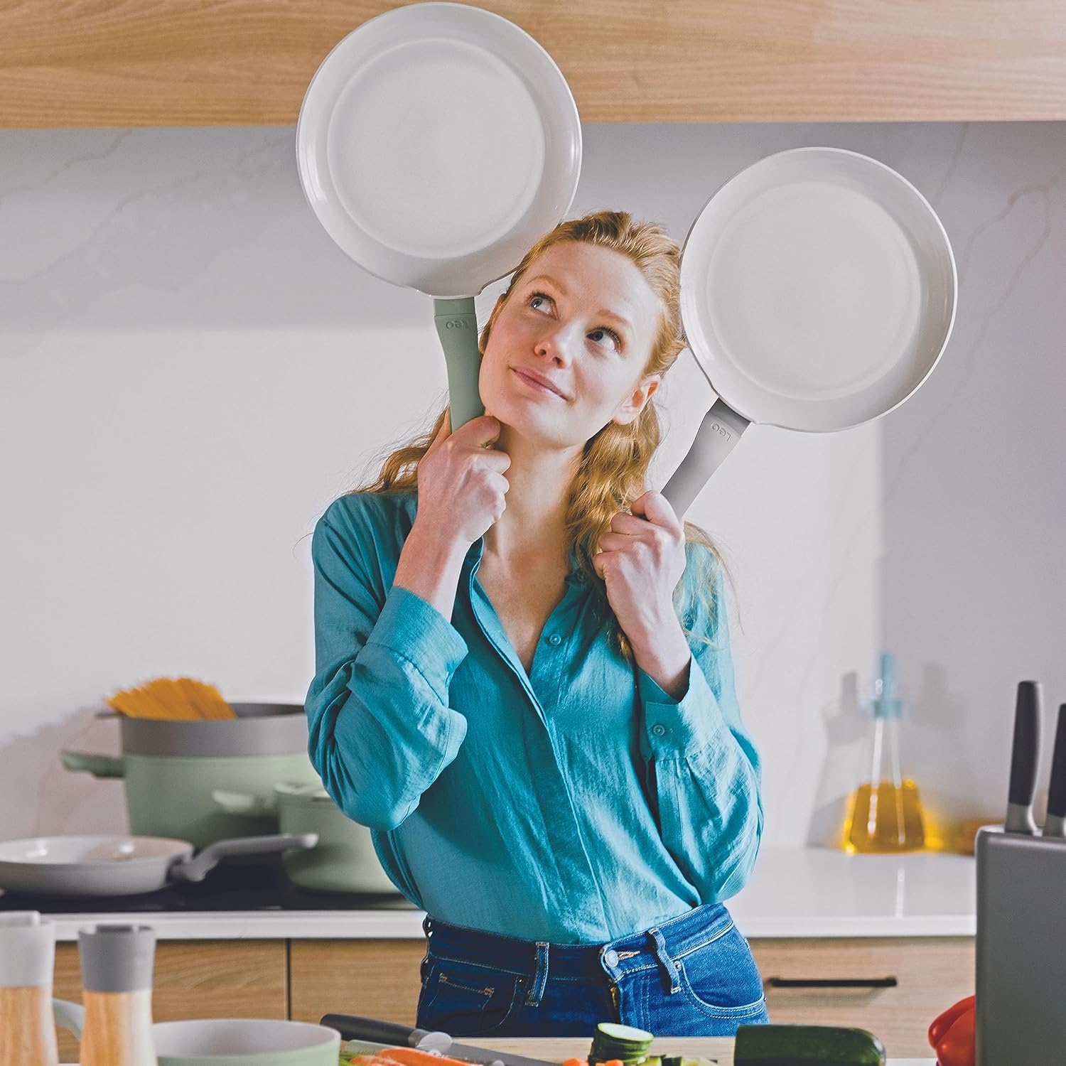 Berghoff Balance Non-stick Ceramic Omelet Pan 10", Recycled Aluminum, Non-toxic, CeraGreen Nonstick Coating, Stay-cool Handle, Induction Pan, 100% Sustainable, Healthy Cooking, Moonmist