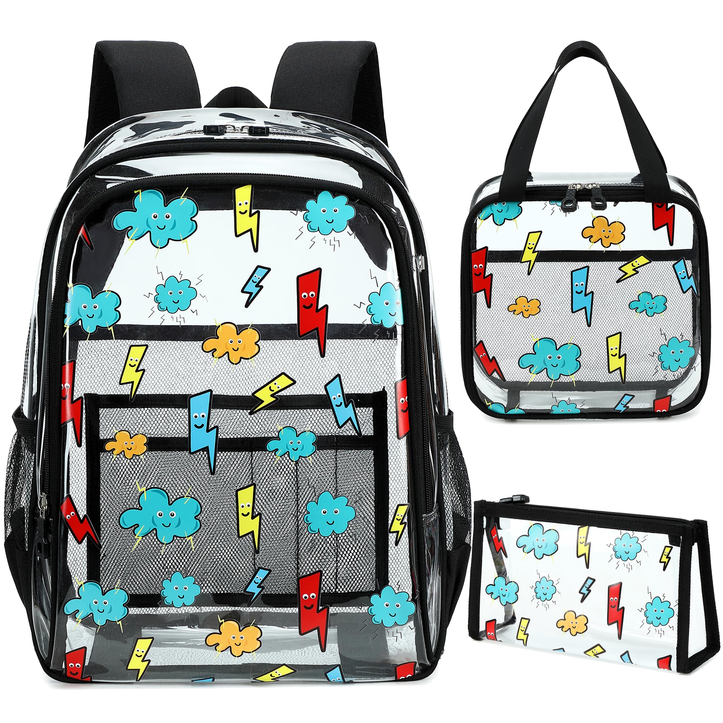 AO ALI VICTORY Clear Backpack for Boys Girls 16 Inch Kids Clear Backpack Set with Lunch Bag PVC