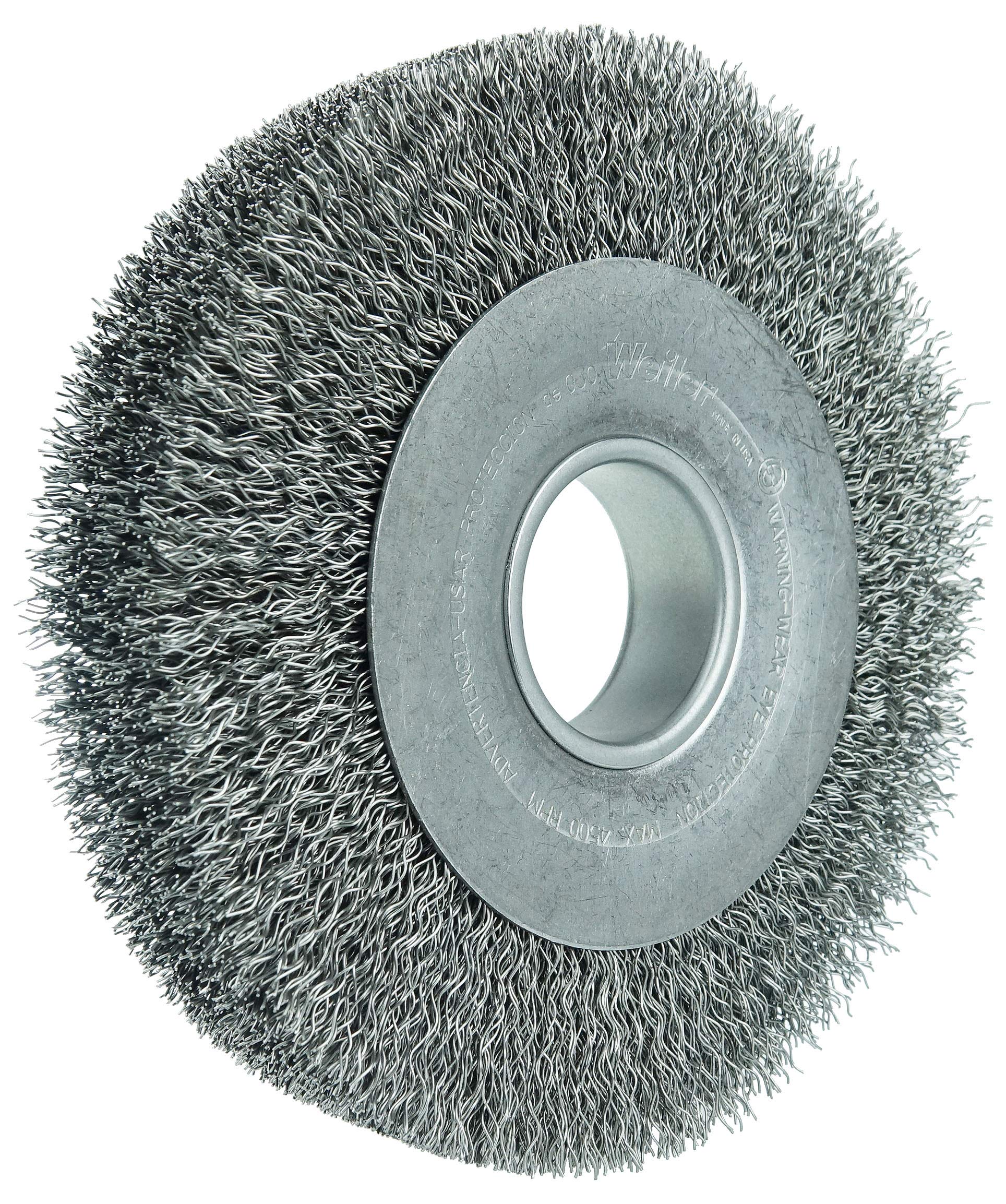 Weiler 03150 Trulock eje de 2 pulgadas, tamaño de alambre de 0 pulgadas, diámetro de 8 pulgadas, ancho de cara de 3 cm, cerdas de acero, cepillo de rueda de alambre ondulado de cara ancha