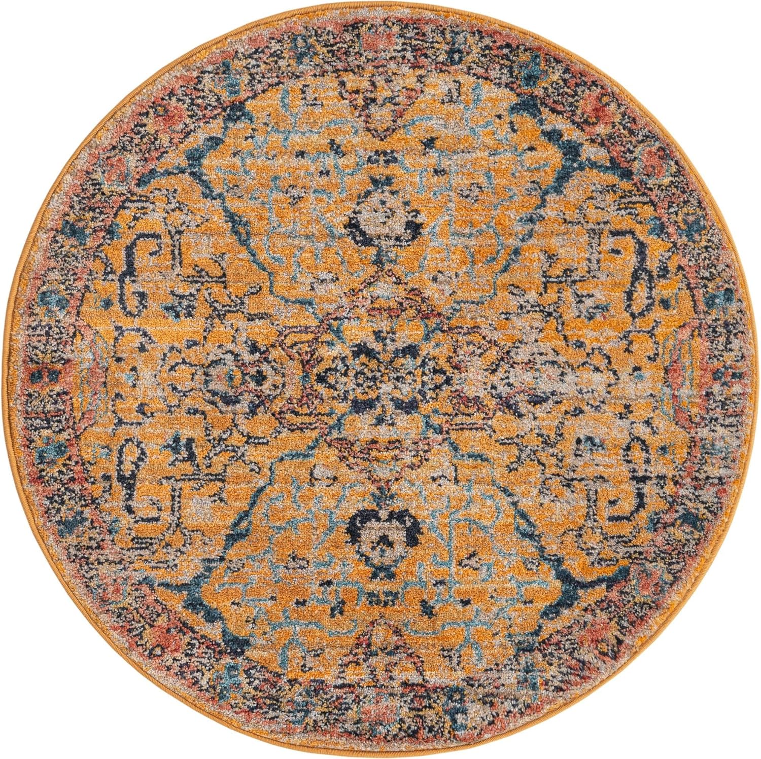 Unique Loom Lola Collection Area Rug - Vivacious (3' 3" Round, Yellow/Blue)