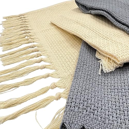 Miniatura 4 de Juego de 6 manteles individuales de algodón con borlas bohemias, para cocina, estilo casa de campo, color gris