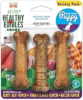 Nylabone Healthy Edibles Puppy Chews - Natural Bacon, Roast Beef & Turkey Apple Flavors, X-Small Petite, Long-Lasting 3-Pack