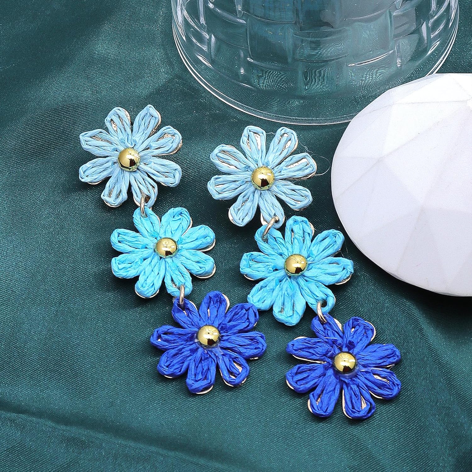 Raffia Flower Tassel Statement Earrings, Large Multi Colored Floral Drop Dangle Earrings Charm Handmade Ear Jewelry Accessories Gift for Women - Image 6