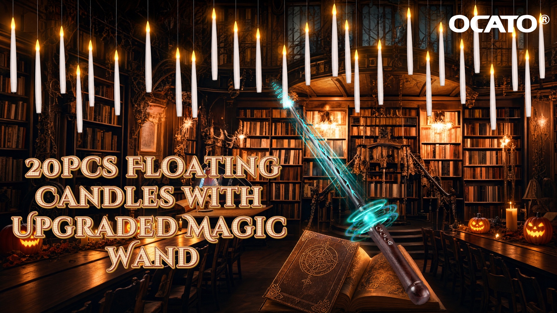 Image of Floating Candles with Wand for Halloween Decorations: Upgraded 20Pcs Magic LED Hanging Floating Candle Battery Operated Flameless Candles with Timer for Birthday Gifts Halloween Party Indoor Decor