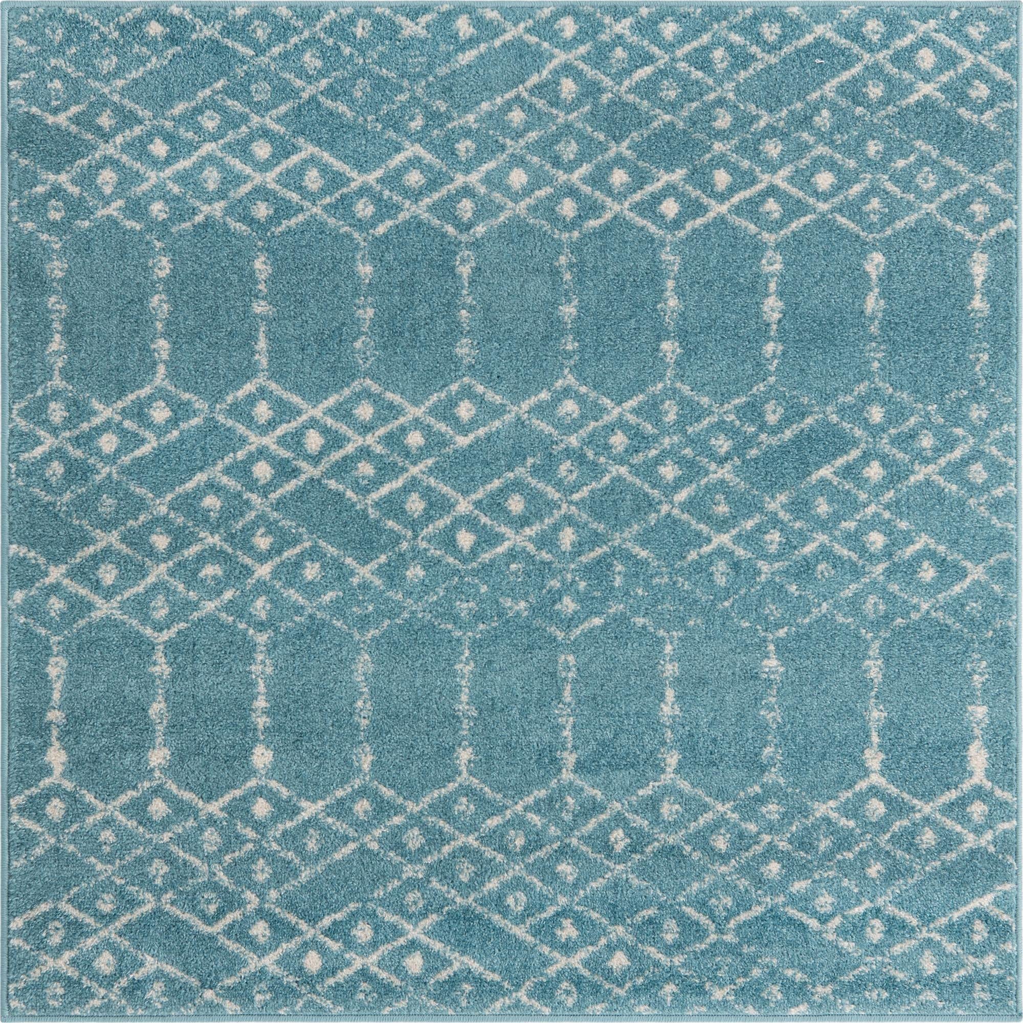 Rugs.com Paxon Trellis Collection Rug – 8' x 10' Oval Teal Blue Medium-Pile Rug Perfect for Living Rooms, Large Dining Rooms, Open Floorplans