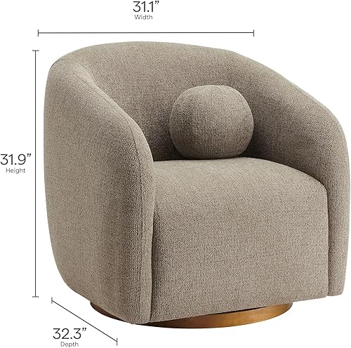 Miniatura 2 de Modway Holland - Sillón giratorio curvado en color gris pardo  Silla de barril de tela de chenilla con almohada de bola y base de madera  Silla de