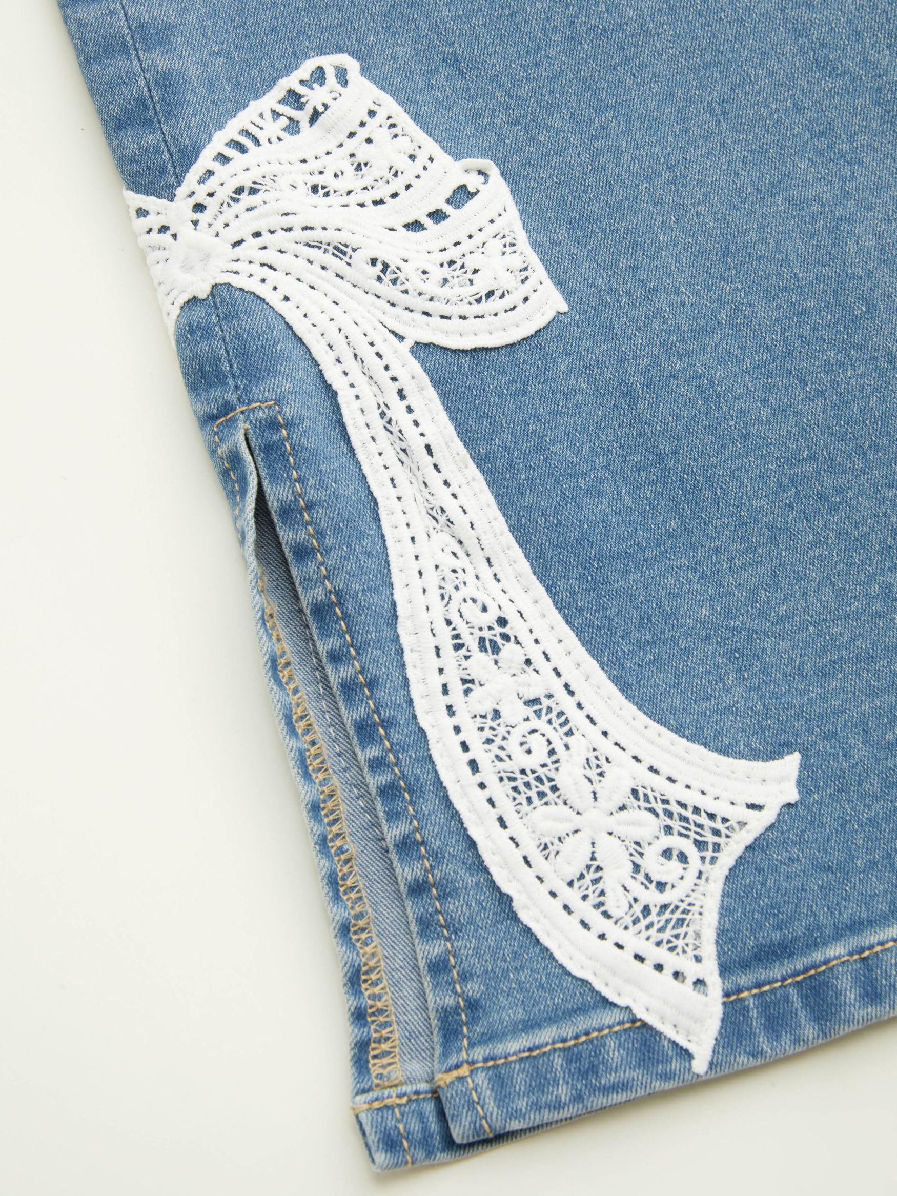 CIDER Baggy Jeans mit weitem Bein für Damen, mittlere Taille, Schleife, Denim-Hose