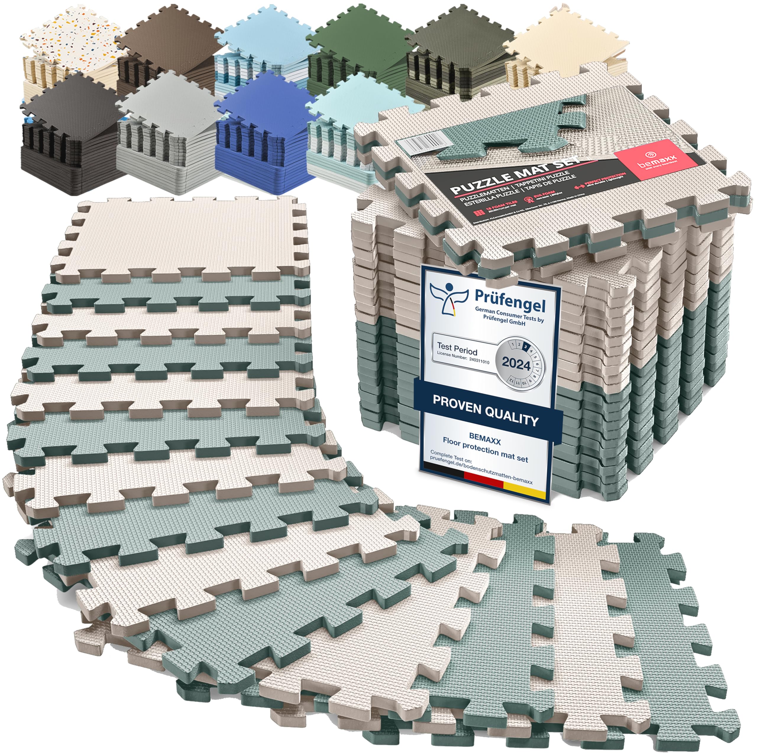 bemaxx Gym Mats Set - 18 pcs EVA Interlocking Foam Floor Tiles (12.6"x12.6"x0.4") 18sqft Protective Gym Flooring Sports Home Workout Exercise Mats Puzzle Garage Fitness Play-Room Garage Pool Treadmill