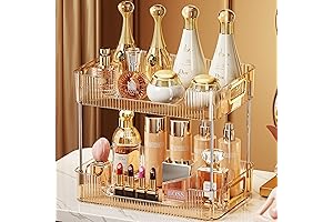 KSDSOAM 2 Tiers Bathroom Organizer (Gold) for Cosmetics