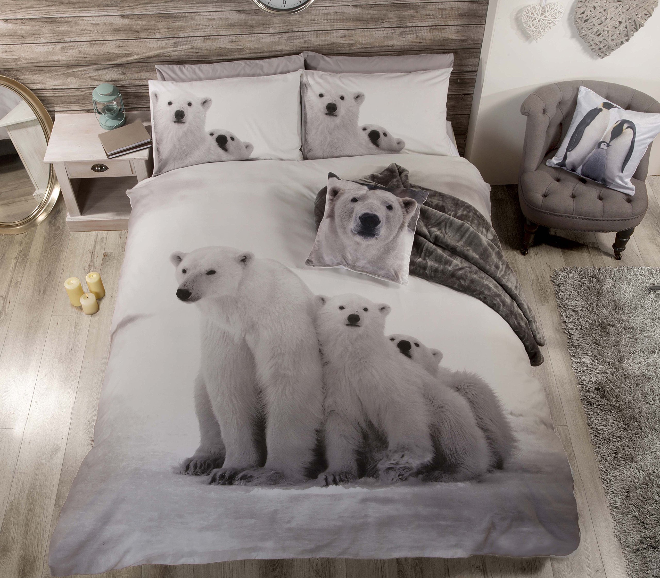 PCJ SUPPLIES ARCTIC BEAR BLACK WHITE FULL COTTON BLEND DUVET COMFORTER COVER SET #RAEBRALOPRH