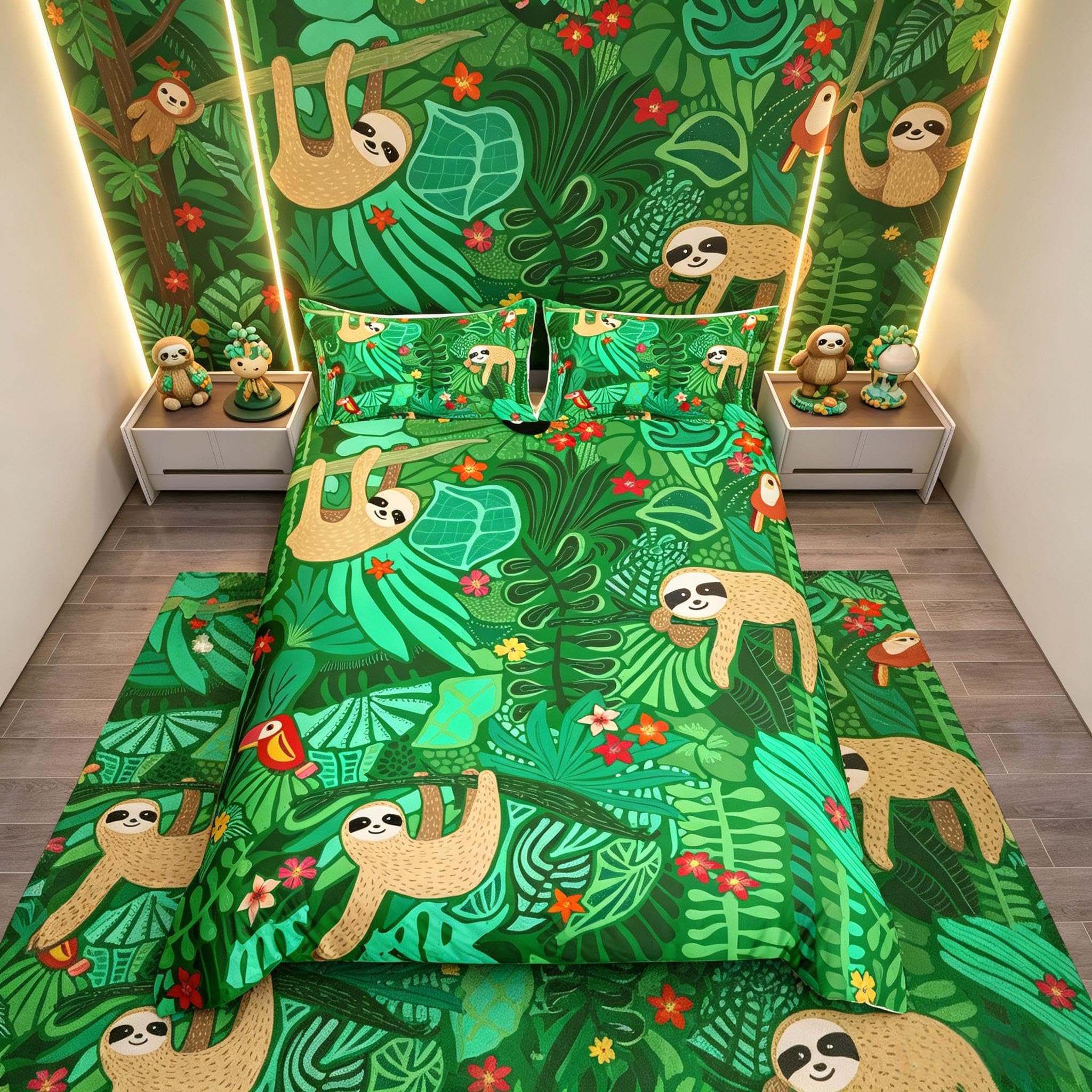 Loussiesd Sloth Bedding Set Kids Cartoon Sloth Printed Comforter Cover Boys Girls Cute Animal Pattern Duvet Cover Luxury Microfiber Quilt Cover,Room Decor 2Pcs Bedding Single Size — image 1