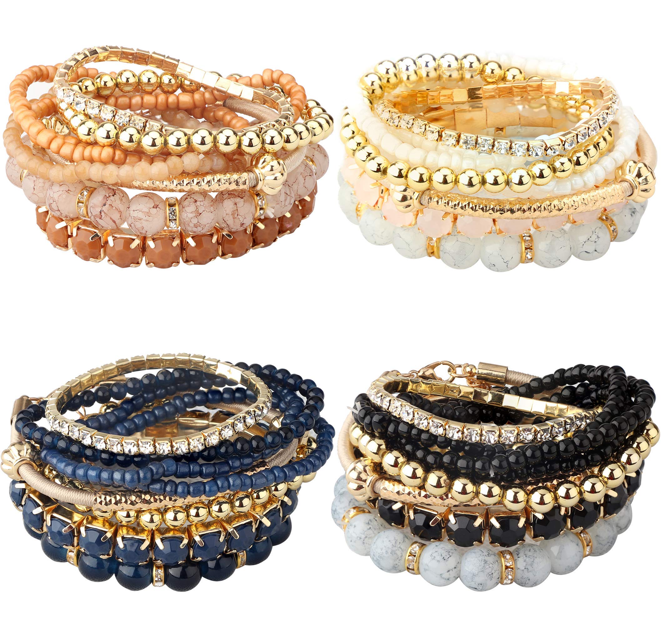 MILACOLATO4 Sets Stackable Bracelets for Women Girls Multilayer Beaded Bracelets Stretch Bangles Bohemian Style