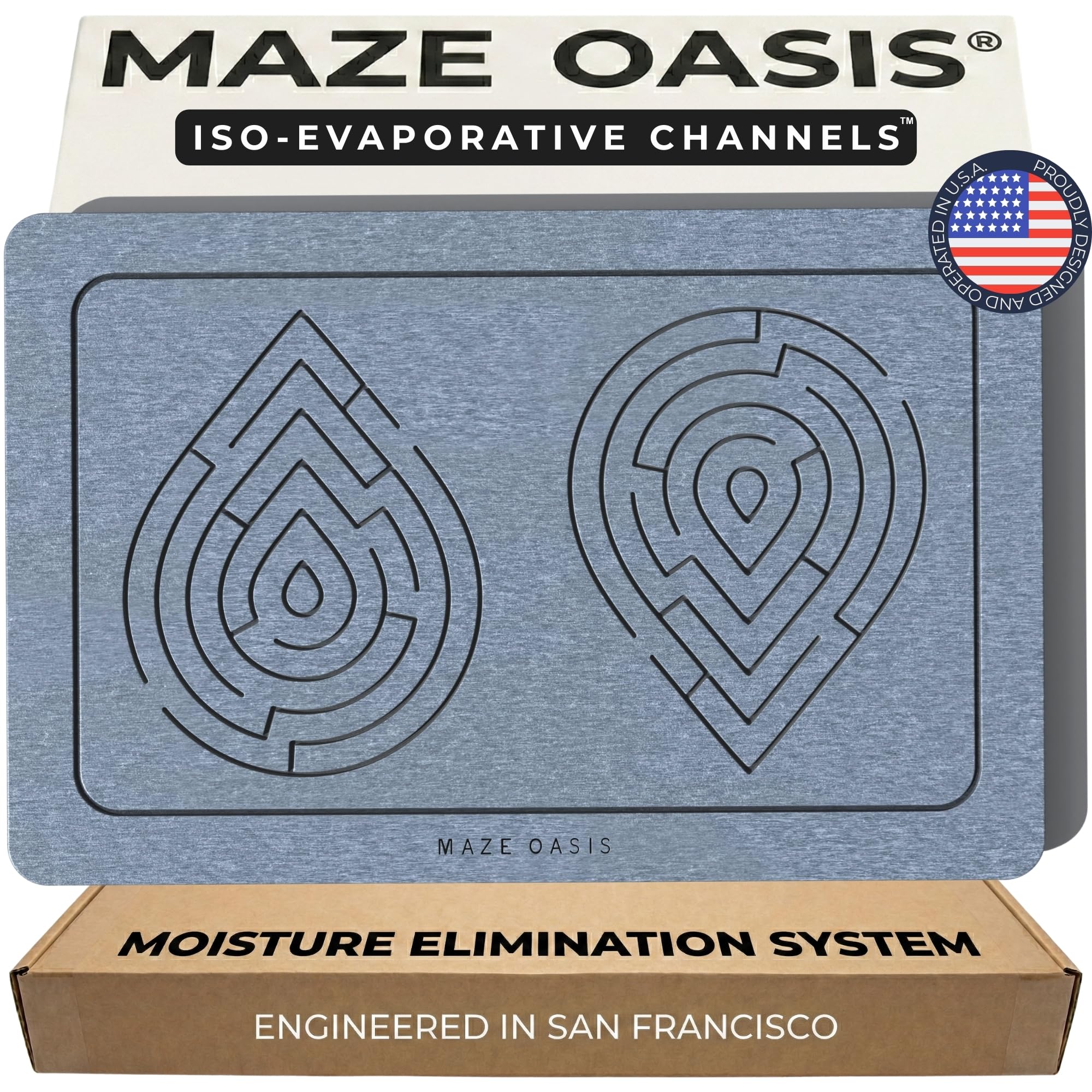 MAZE OASIS Stone Bath Mat [Grooved for Airflow] – Diatomaceous Earth Dish Drying Mat for Kitchen Counter & Bathroom – Heat Resistant, Non Slip Stone