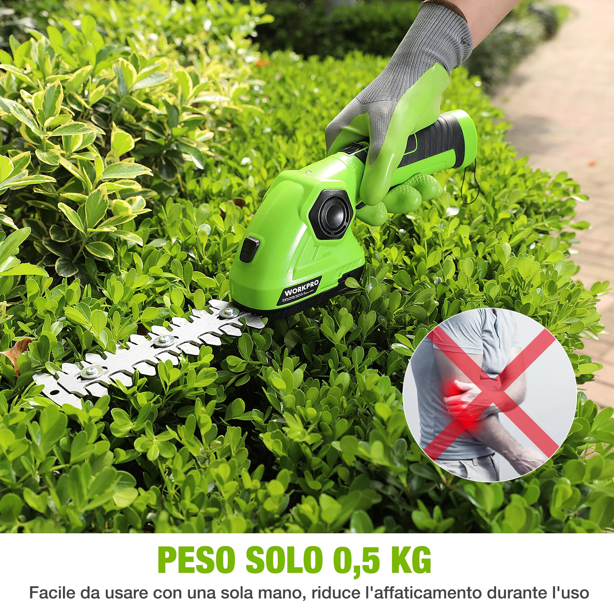WORKPRO Forbici a Batteria 7,2V, Cesoia Elettrica a Batteria al Litio 2Ah, Larghezza di Taglio 97mm, Lunghezza di Taglio 140mm, Adatto al Giardino