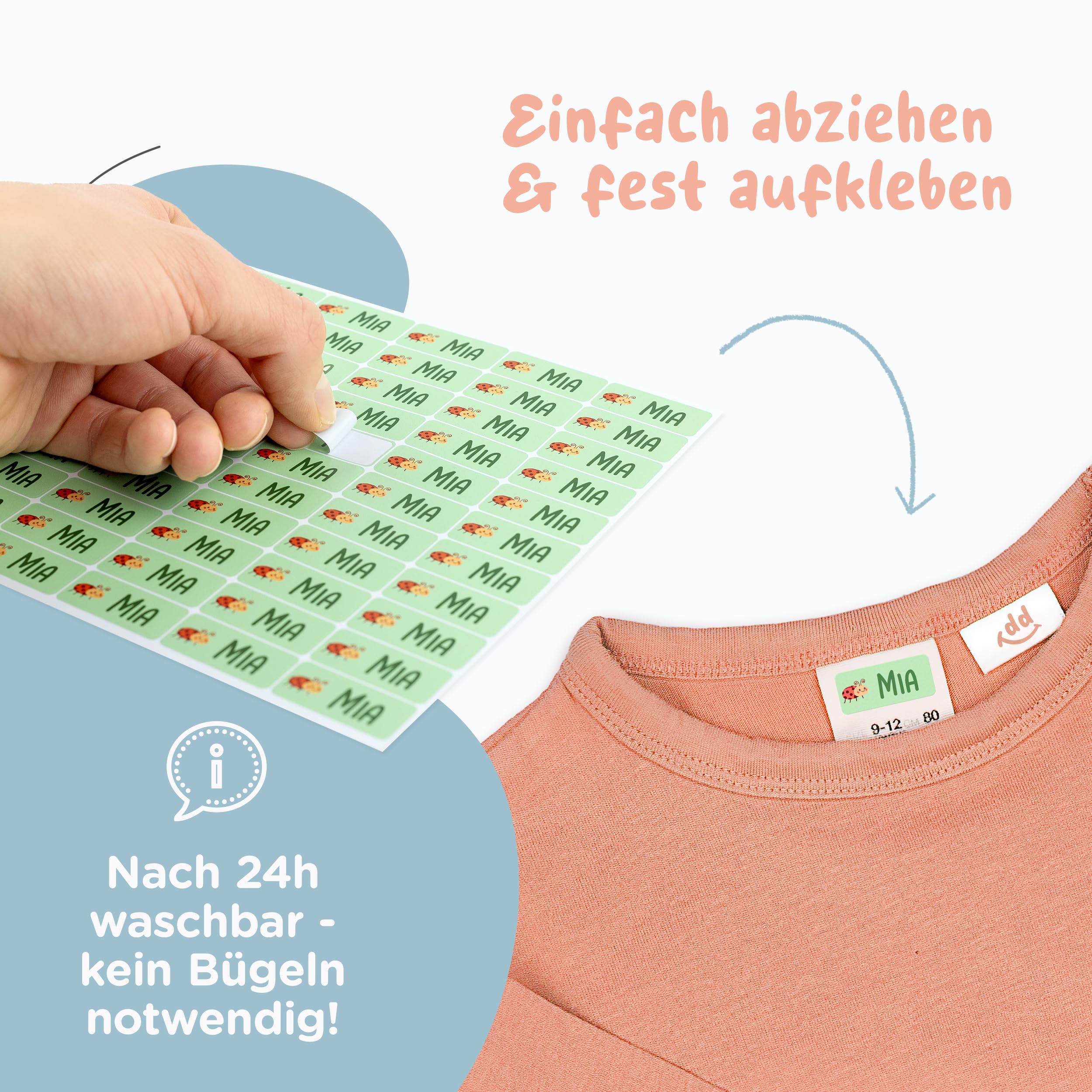 240 Stück Namensaufkleber für Kinder - Personalisierbare Namensschilder, Ideal für Kita, Schule und Kleidung, Made in Germany - Graublau