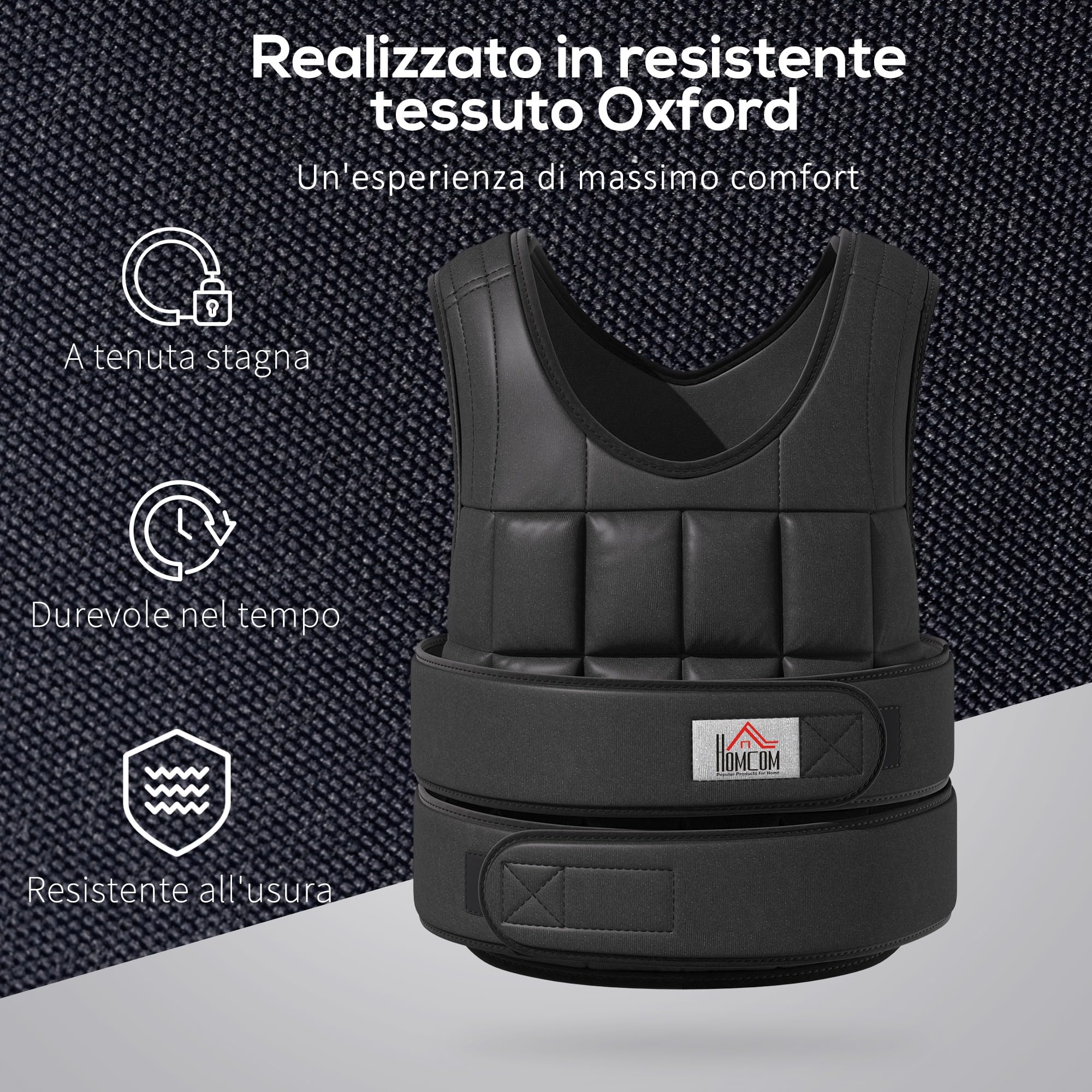 HOMCOM Giubbotto Zavorrato 20kg Unisex 38 Pesi Singoli, Imbottitura, Chiusure a Strappo