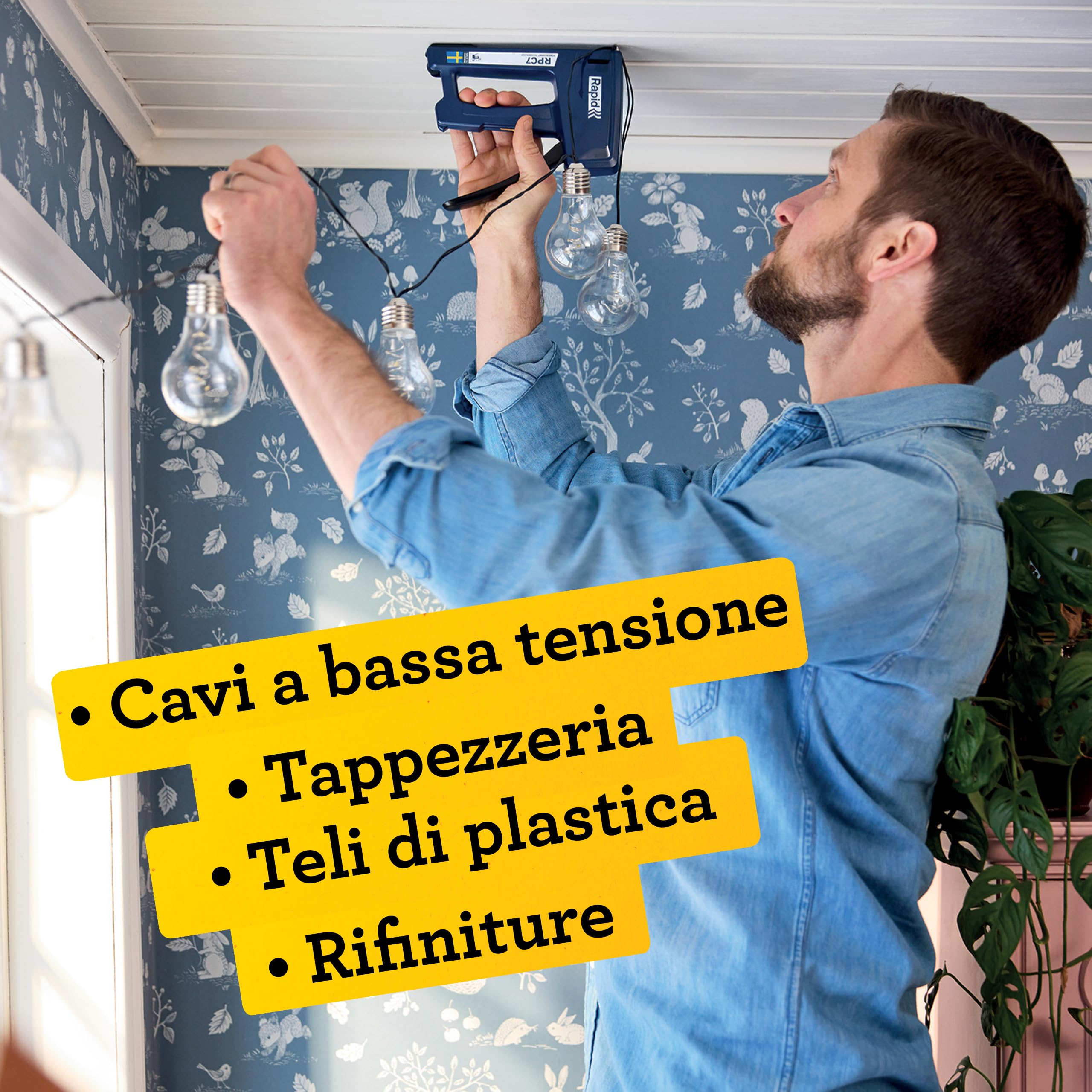 Rapid RPC7 Graffatrice Manuale 7 in 1 con 2990 Graffe e Chiodini, per il Fissaggio di Tappezzeria, Cavi e Moquette su Pareti in Legno, Tecnologia PowerCurve 50% Meno Faticosa, Realizzata in Svezia