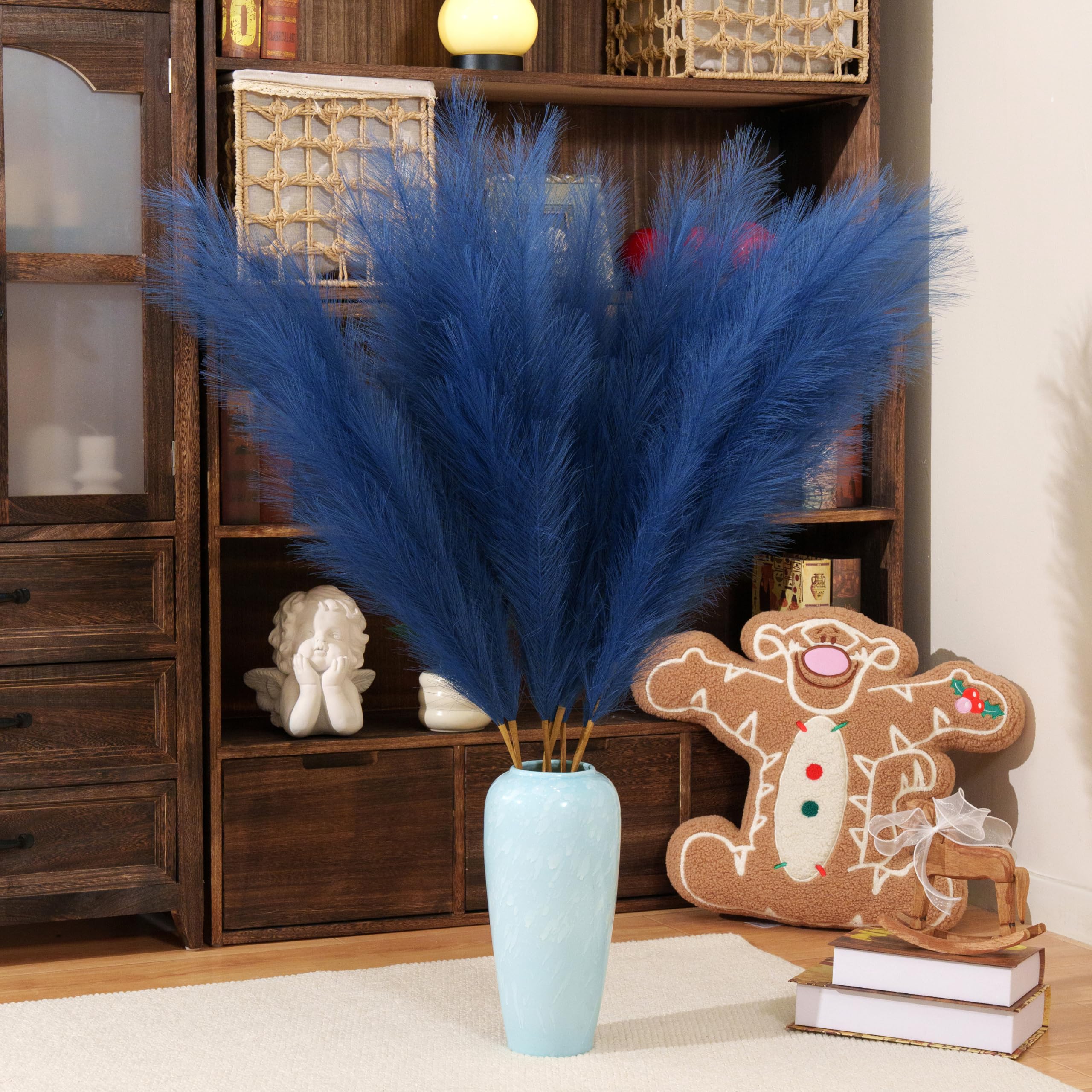 Penepico Navy Blue Pampas Grass Decor Tall,8Pcs 43.3"/110Cm Large Pampas Floral Fluffy,Long Feather Flowers For Boho Wedding Arangement Bedroom Living Room Decorations (, 8Pcs 43.3"/110Cm)