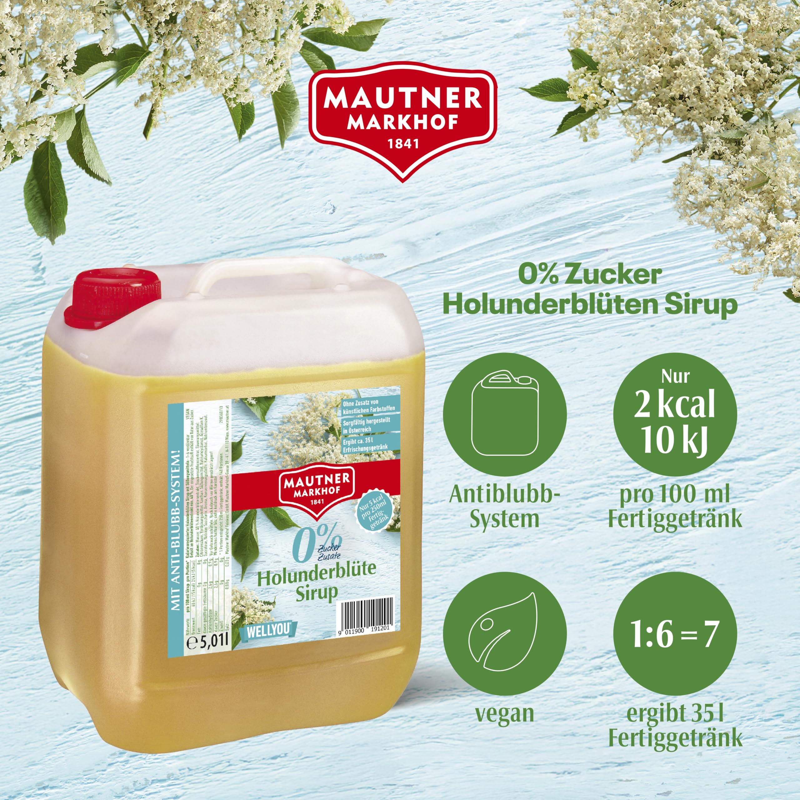 Mautner Markhof Syrop z kwiatem czarnego bzu 0% cukru – 5 l butelka gastronomiczna owocowy syrop do barów i gastronomii