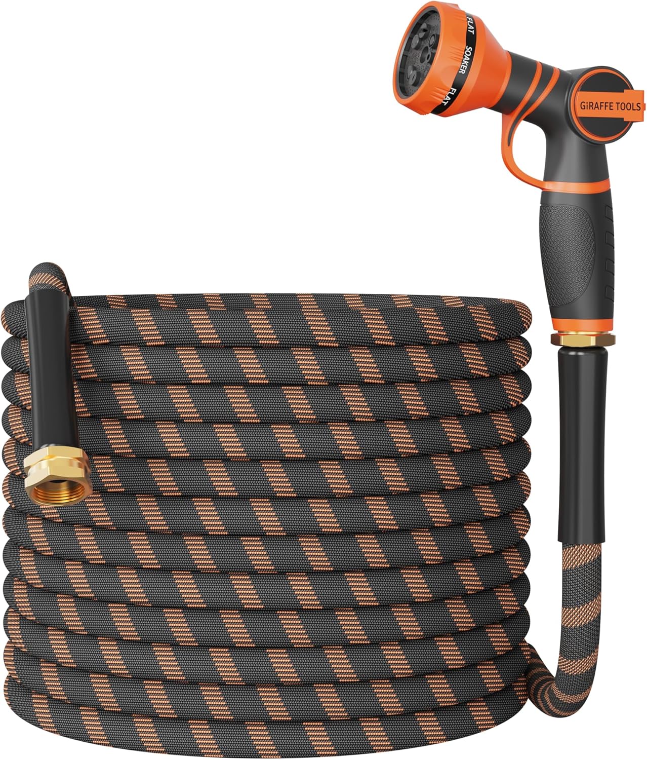 Giraffe Tools Non-Expandable Garden Hose 75FT 1/2” Lightweight Flexible Water Hoses Burst 600 psi with 9 Spray Function Nozzle Heavy Duty Hose