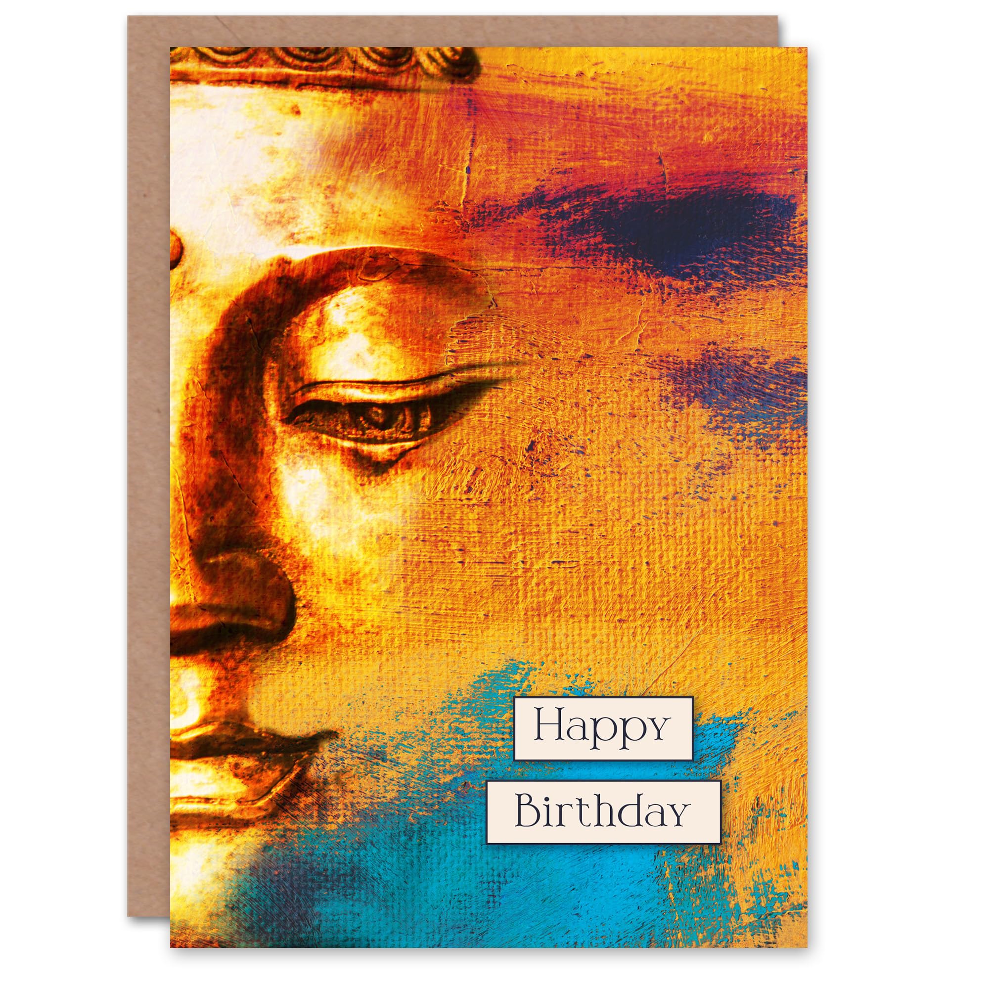 Artery8 Happy Birthday Gold Buddha Face Modern Painting Birthday Card