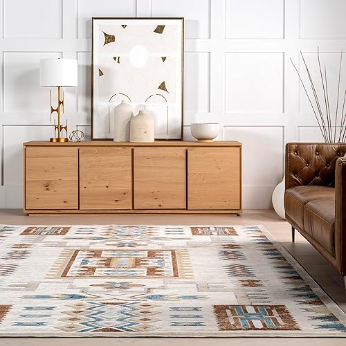 Miniatura 7 de nuLOOM Clover Southwestern - Alfombra lavable a máquina, 4 x 6, color beige