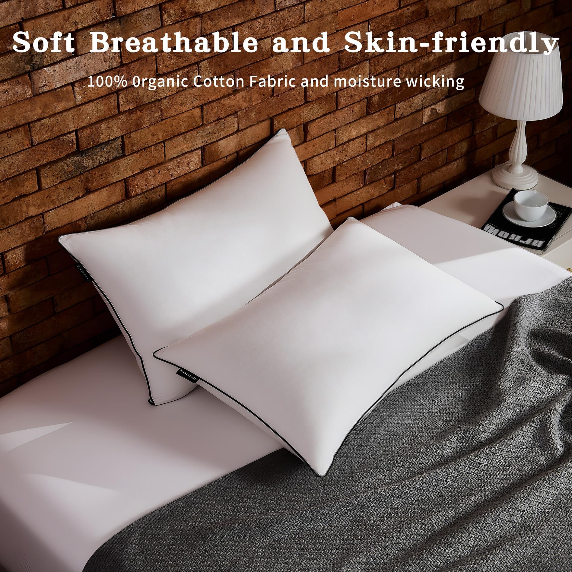 Sanivosily Feather Down Pillow Standard Size Set of 2 Pack,100% Cotton Luxury Ho — product photo