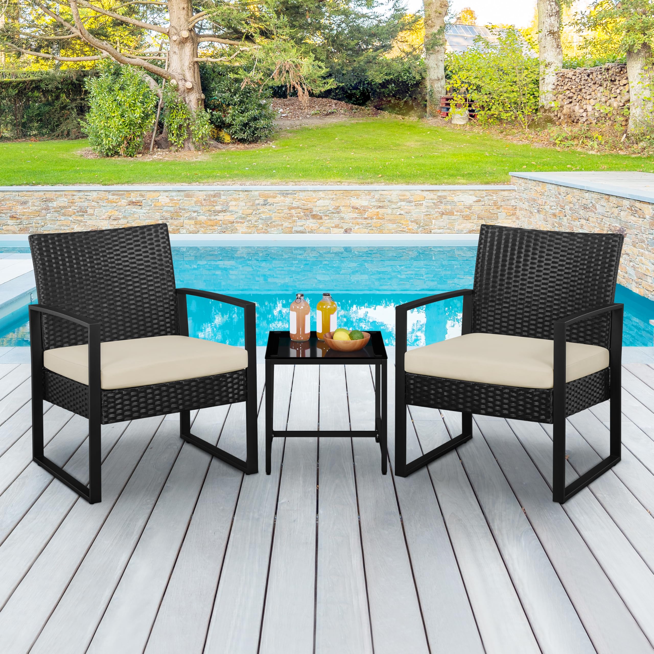 Balkonmeubels, Tuinmeubelset, Van Pe-Polyrotan, Loungeset, Tafel En 2 Stoelen Terrasmeubels Outdoor Voor Terras Balkon Tuin Zwart Taupe