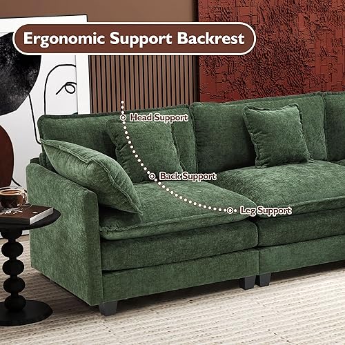 Miniatura 7 de Ihanherry 111.4" L Shaped Modern Sofa Modular Sectional Cloud Couch with Ottoman, 4-Seat Chenille Deep Seat Sofa with Pillow for Living Room,